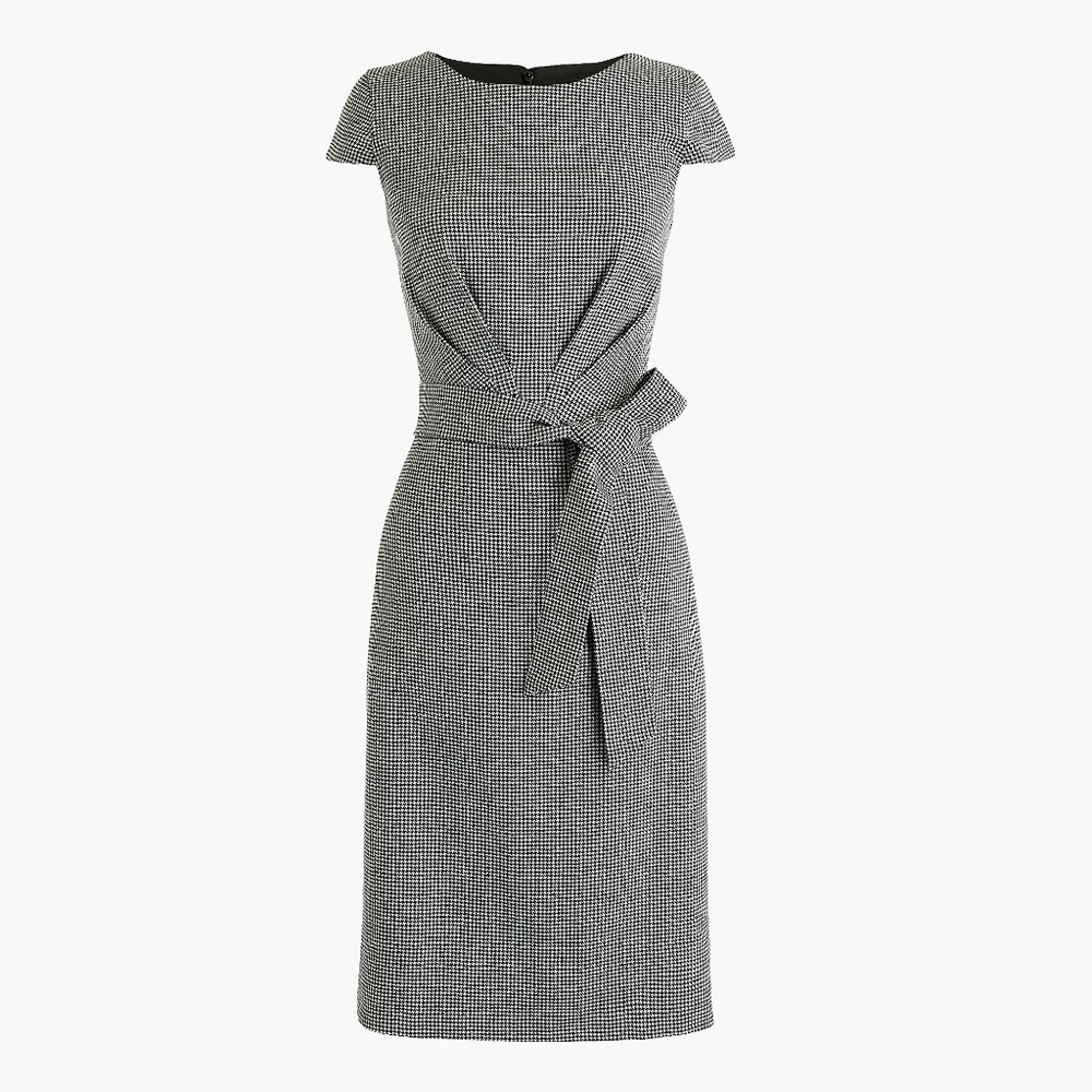 NWT J.Crew 365 Tie Front Sheath in Mini Houndstooth Linen Blend Dress 10 $188